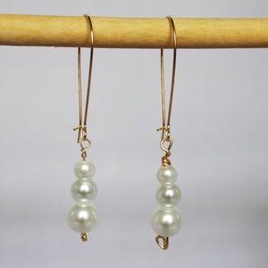 Handmade 3 pearl drop dangle earrings